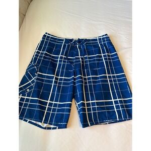 Quiksilver Mens Board Shorts Swim Trunks Blue White Plaid Size 36